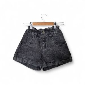 Thinners Womens Black Acid Wash Denim Shorts Paperbag High Rise Cuffed Size 5